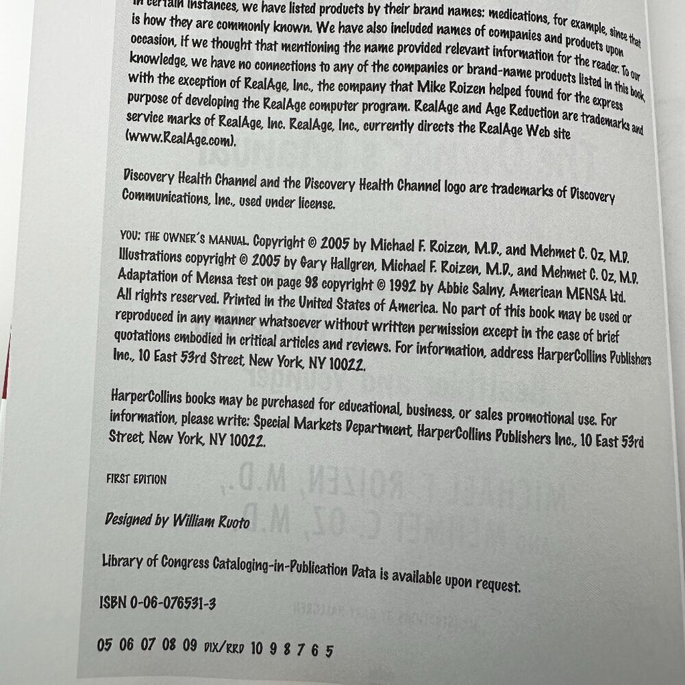 "YOU" THE OWNER'S MANUAL: AN INSIDER'S GUIDE TO THE BODY by MEHMET C. OZ, M.D - Picture 5 of 6
